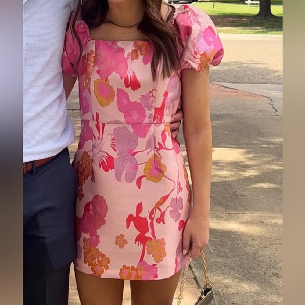 Lulu’s Floral Pink Mini Dress with Bright Bloom Print